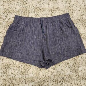 Athleta Plus Size  26 Textured Linen Blue Elastic Waist Pull On Casual Shorts